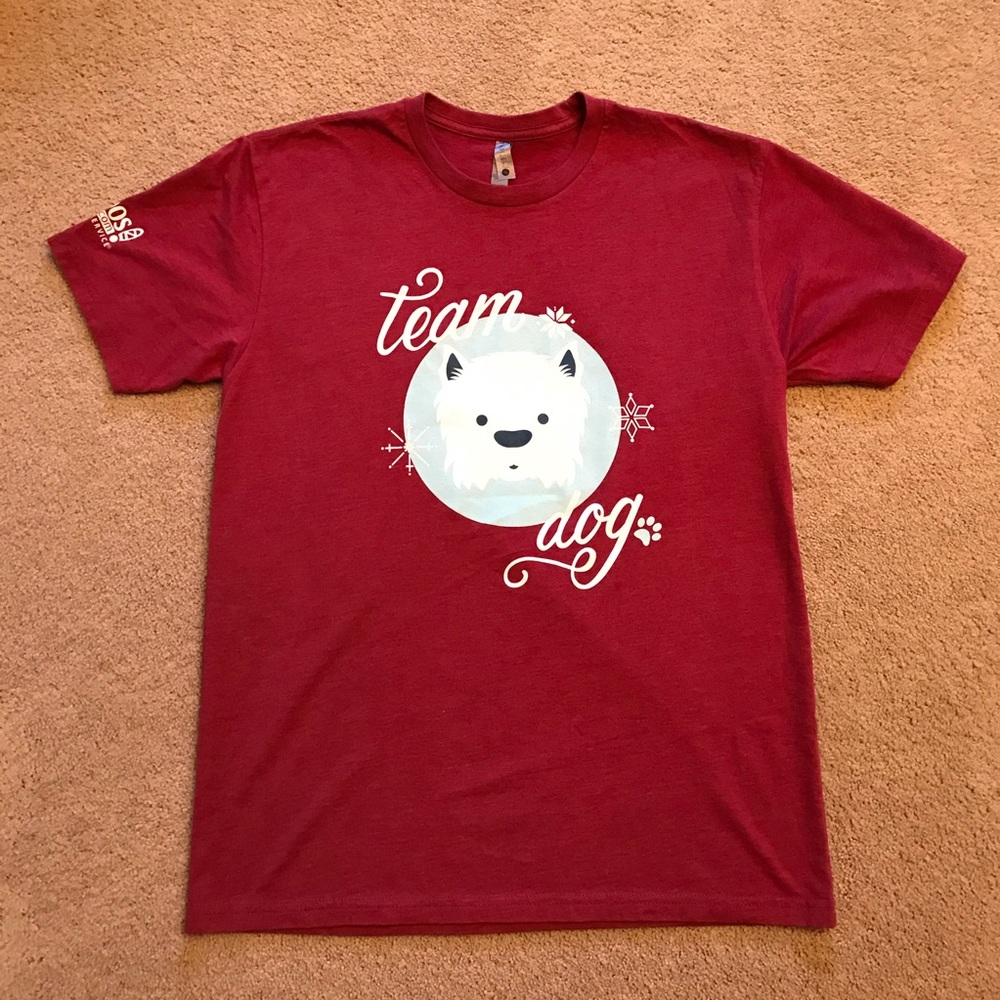 Team Dog Rescue Graphic Tee Adult Size Large Westie Terrier Pawlidays Burgundy